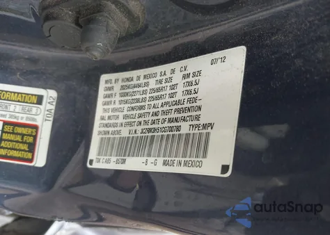 2012 Honda Cr-V Ex from USA, damaged, VIN 3CZRM3H51CG700780